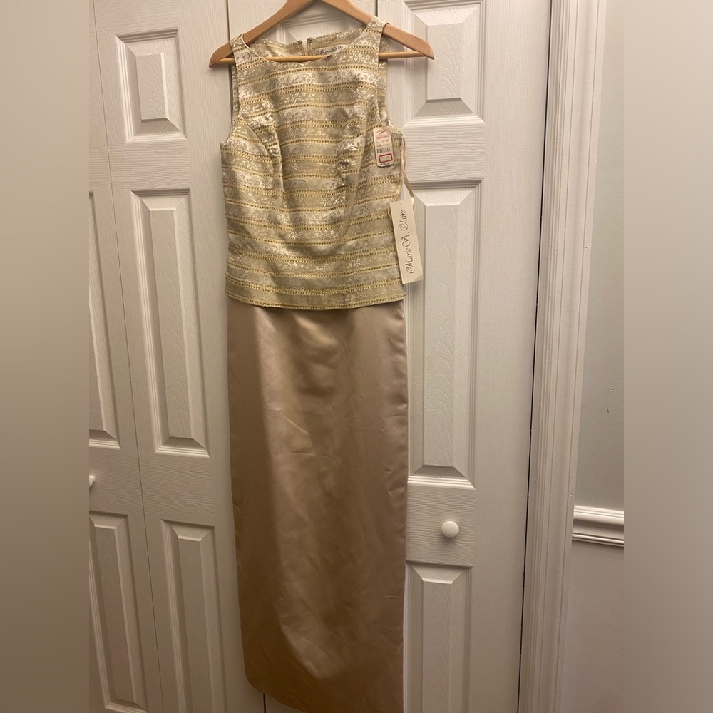 Marie St. Claire Gold and Cream Sleeveless Gown